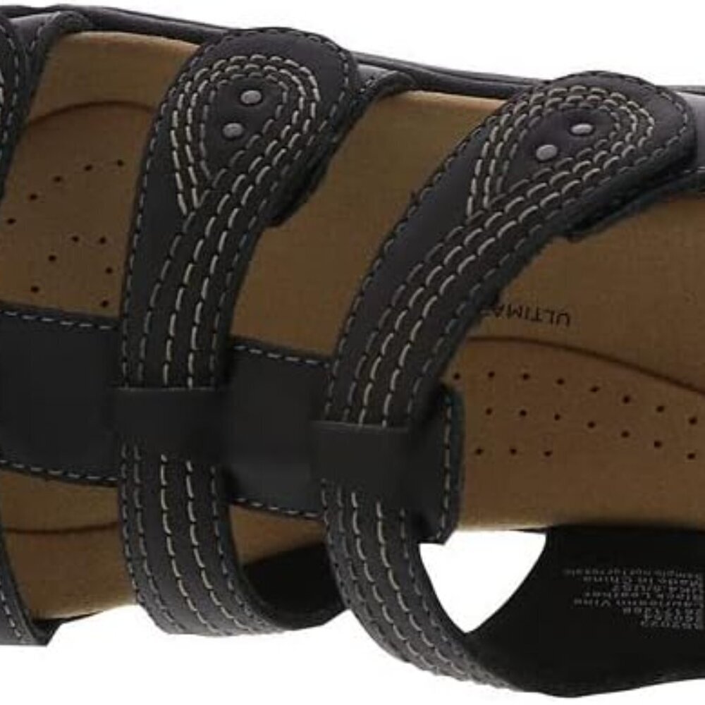 Women's Leather Flat Sandals Size 8.5 Black Comfort Slip-On Summer Shoes - Picture 2 of 7